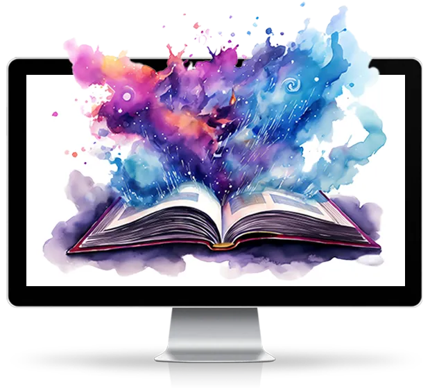 Left image with monitor and book